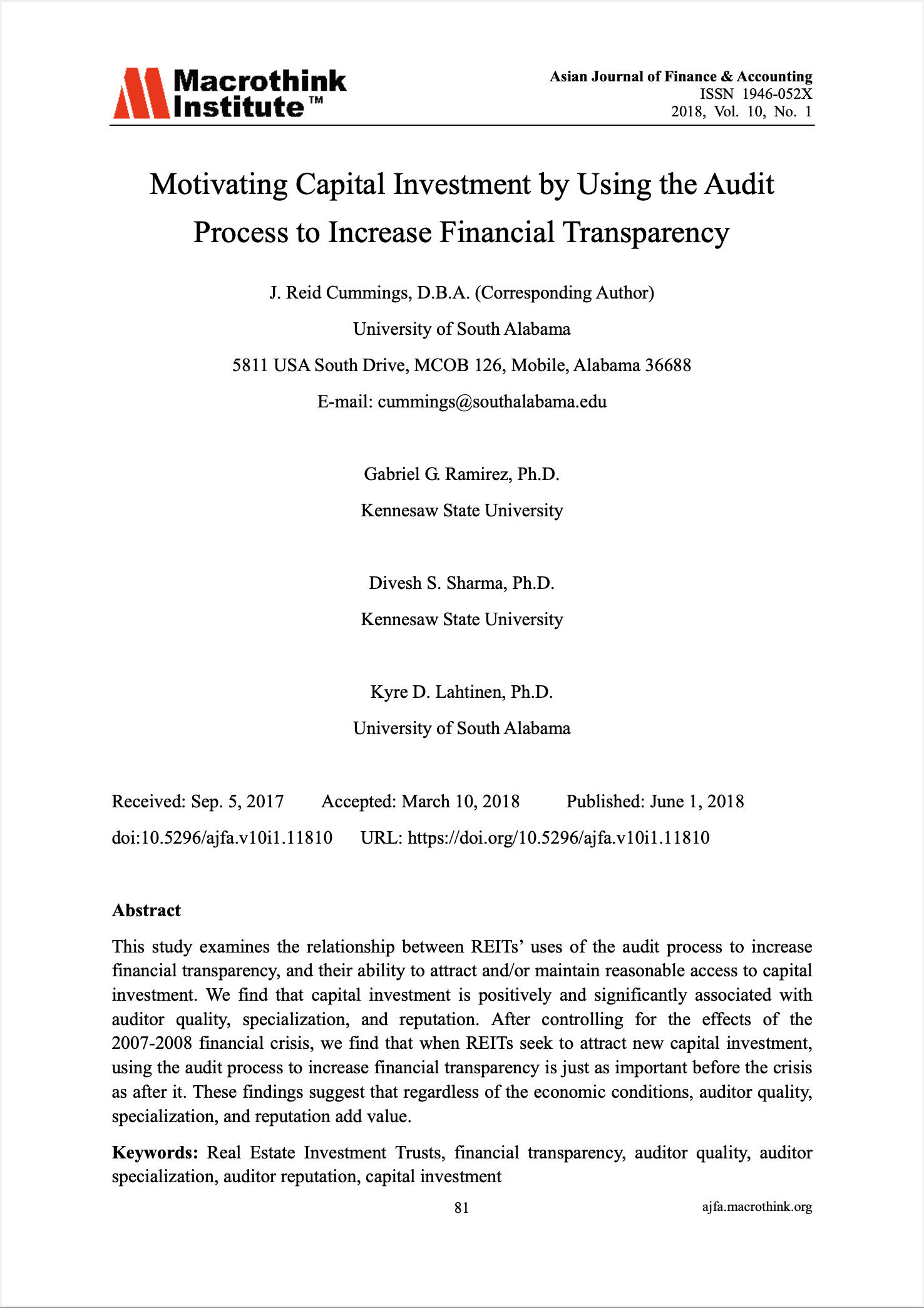 Motivating Capital Investment by Using the Audit Process to Increase Financial Transparency