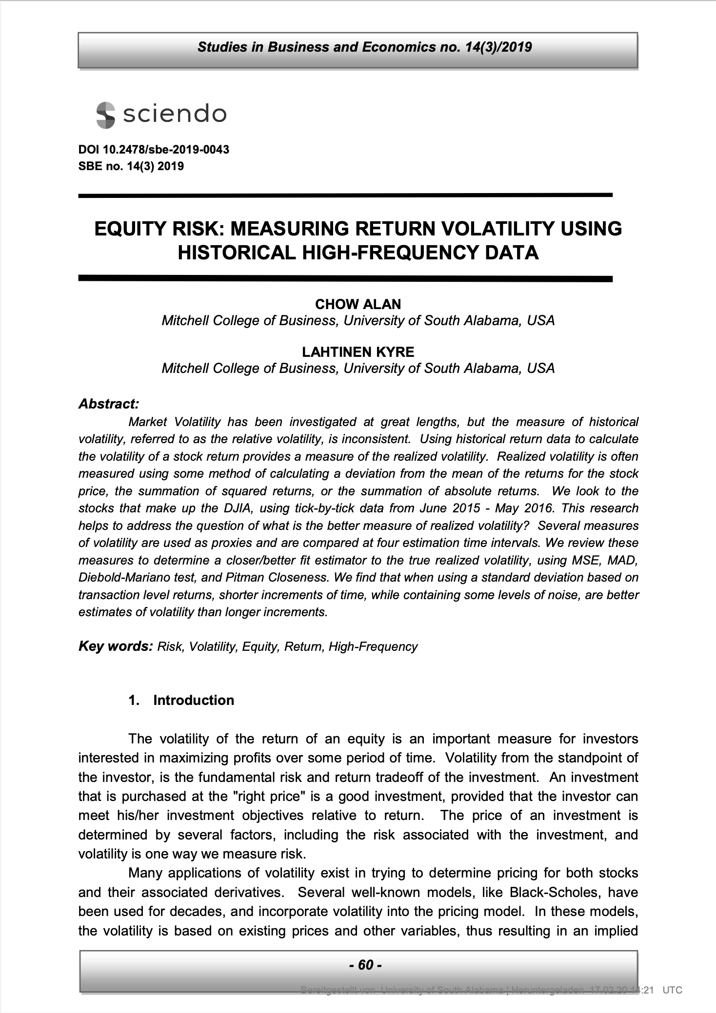 Equity Risk: Measuring Return Volatility Using Historical High-Frequency Data