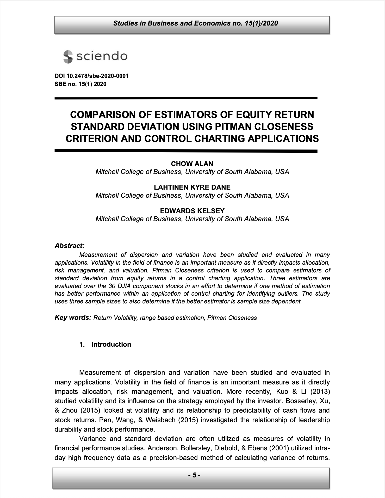 Comparison of Estimators of Equity Return Standard Deviation Using Pitman Closeness Criterion and Control Charting Applications