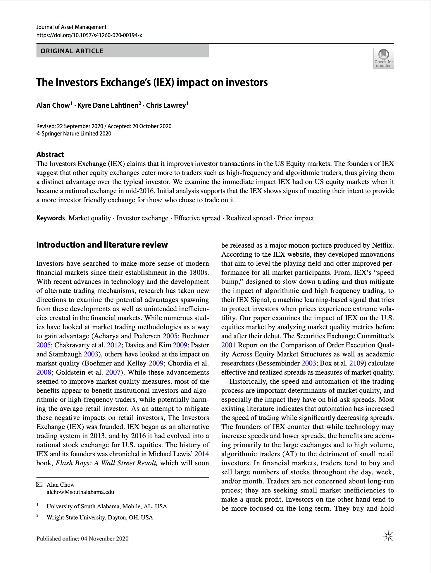 The Investors Exchange's (IEX) Impact on Investors
